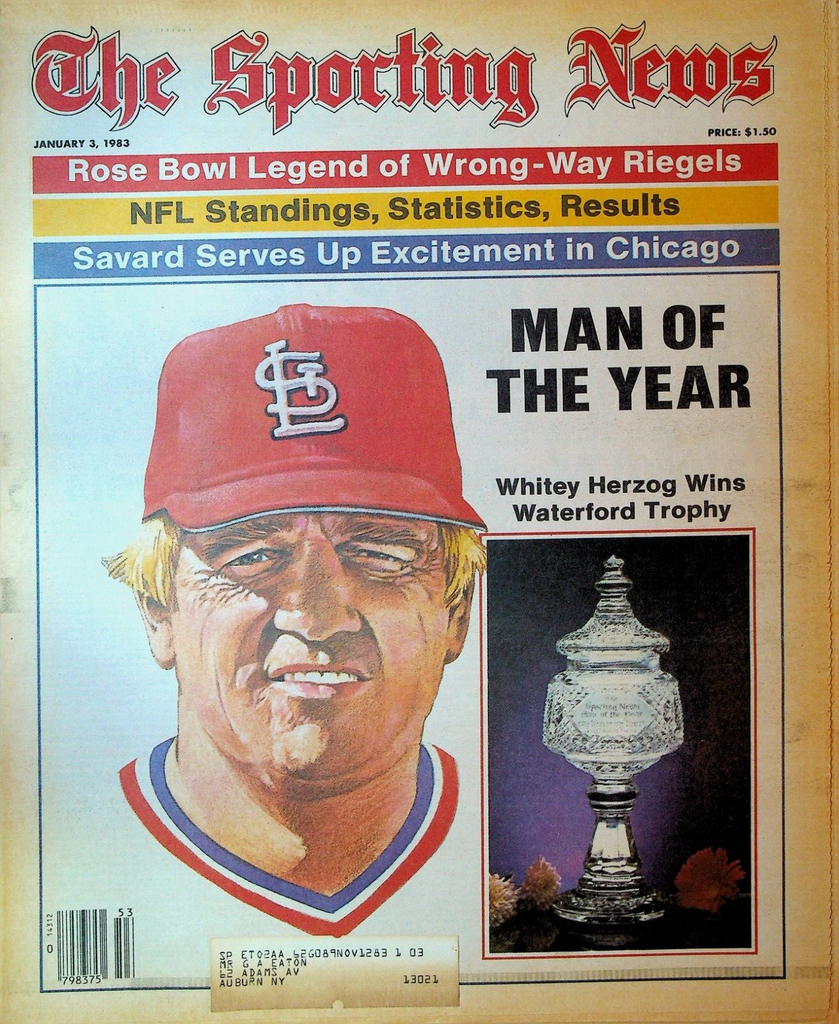 The Sporting News January 3 1983 Whitey Herzog Roy Riegels Denis Savard