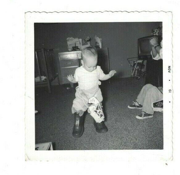 Adorable Toddler Walking Photo Boots Gun & Holster 1961 Black & White