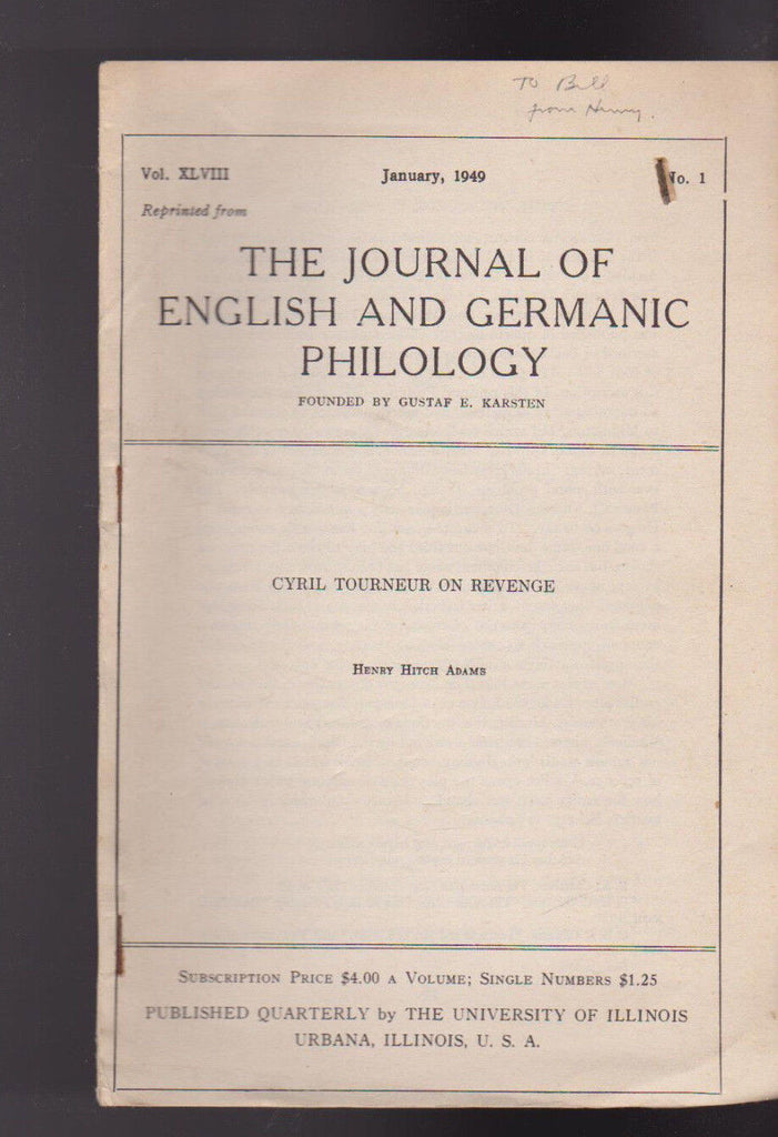 Journal of English & Germanic Philology January 1949 Cyril Tourneur on Revenge