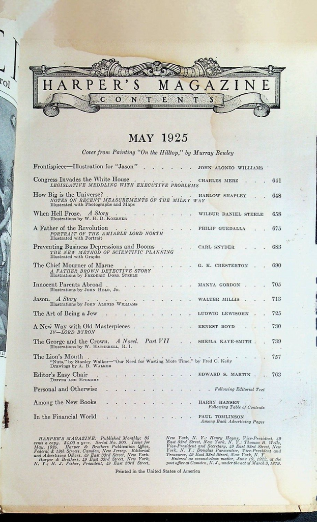 Harper's Magazine May 1925 Murray Bewley GK Chesterton John Alonzo Williams