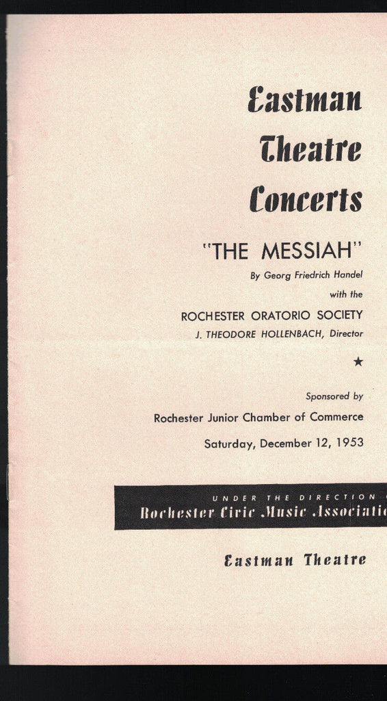 The Messiah Eastman Theatre Concerts Program December 12 1953 Rochester NY