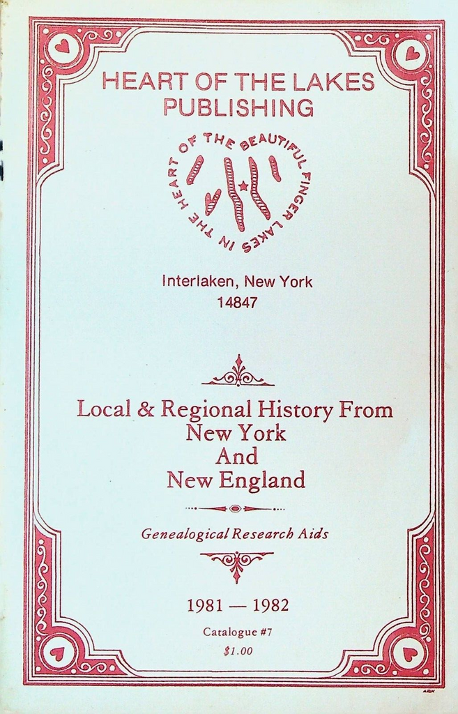 Heart of the Lakes Publishing 1982 Catalog Genealogy New York New England Books