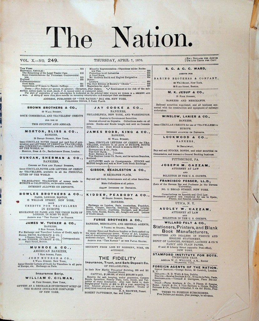 The Nation Magazine April 7 1870 15th Amendment Reconstruction