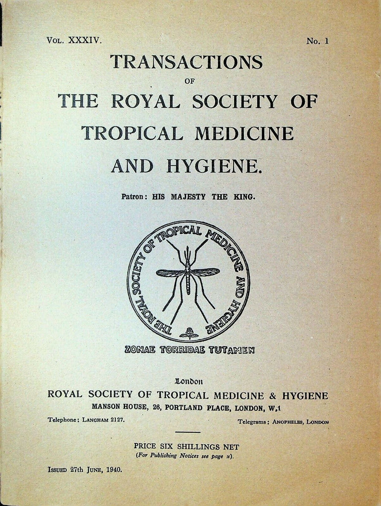 Tropical Medicine & Hygiene Journal June 1940 Yellow Fever Pellagra