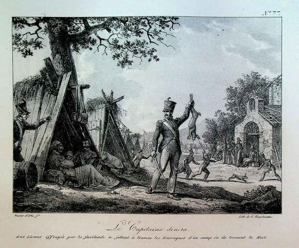 Godefroy Engelmann Lithograph 1820s French Captain Eats Rabbit Napoleon #77