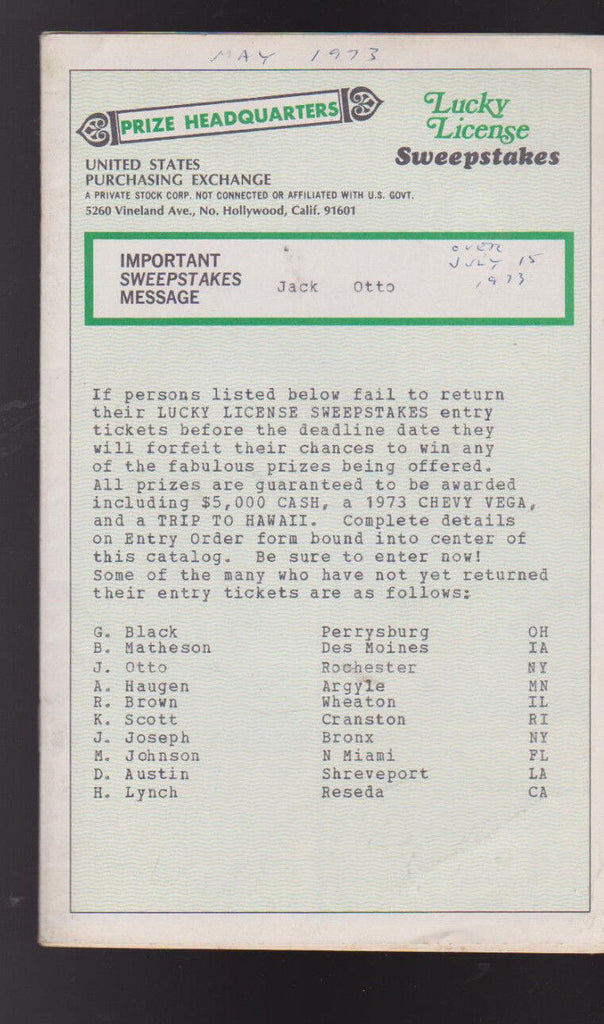 United States Purchasing Exchange Catalog #28870 July 1973 Knick Knacks