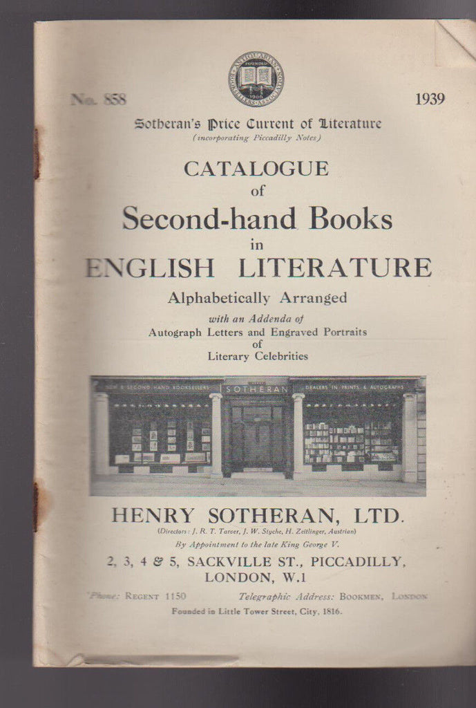 Henry Sothern Ltd Catalogue of Second Hand Books English Literature 1939+