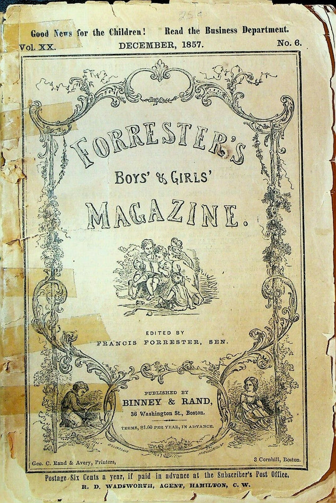 Forrester's Boys & Girls Magazine December 1857 Pilgrims Rhinoceros Bears