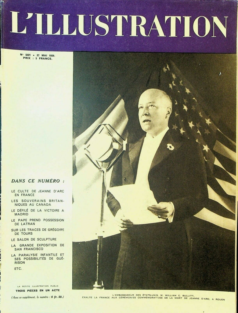 L'Illustration Magazine May 27 1939 Palestine William Bullitt Madrid