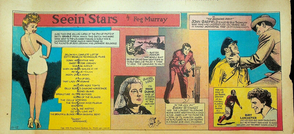Seein Stars Comic Strip November 12 1950 Jimmy Stewart Betty Grable Irene Dunn