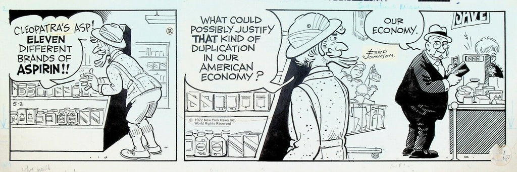 Moon Mullins Original Comic Strip Art Ferd Johnson May 2 1972 Aspirin