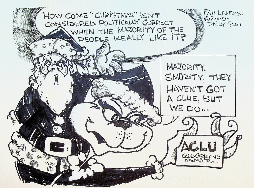 Bill Landis Original Cartoon Art The Villages Daily Sun 2005 Grinch Santa Claus