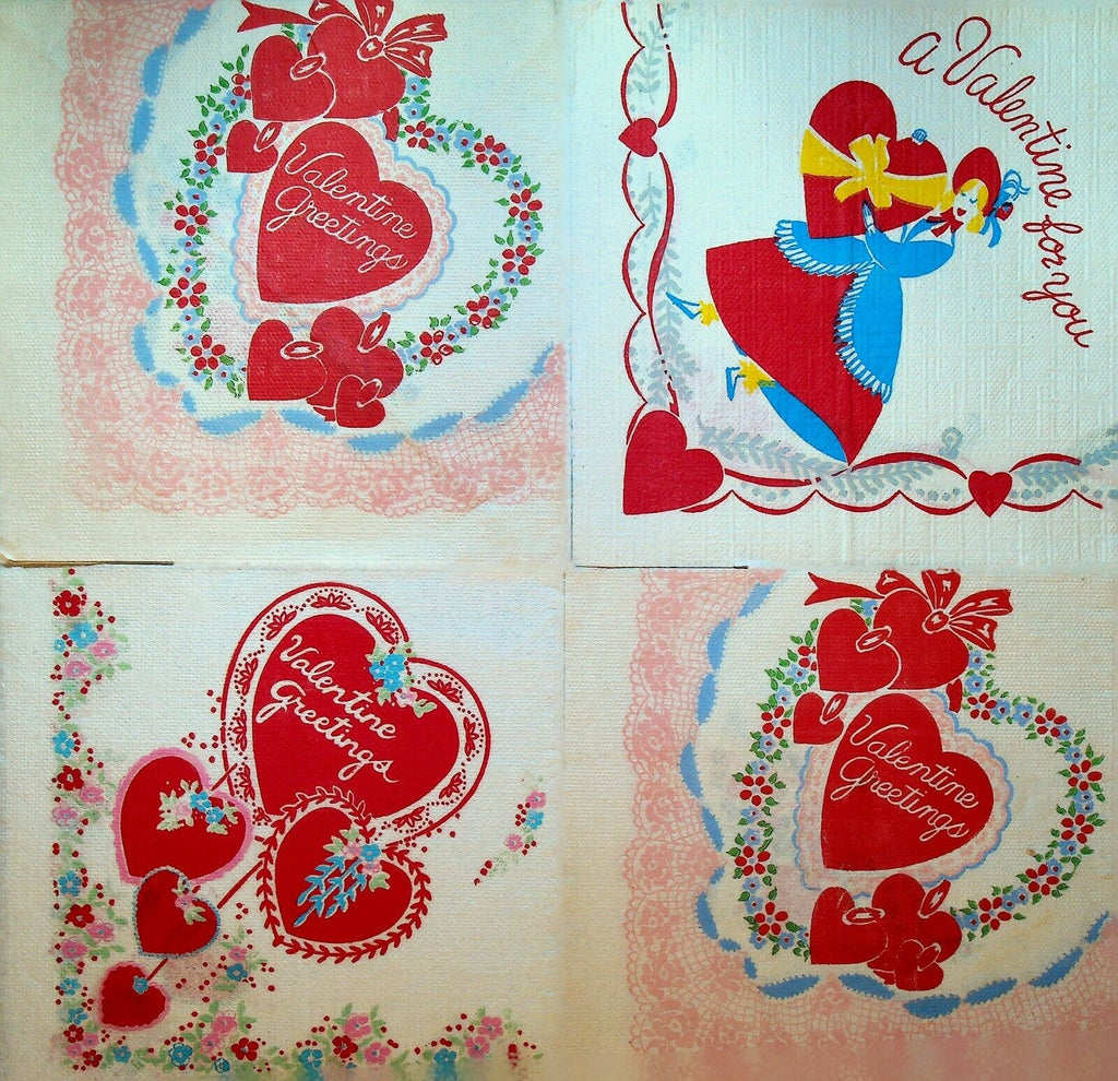 Valentine's Day Vintage Napkin Lot of 9 Hearts Cupid Candy