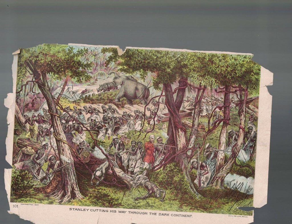 Stanley Cutting  Way Through Dark Continent of Africa 1889 color print-
