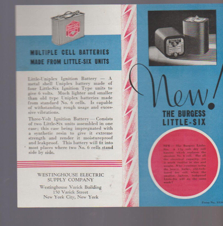 Burgess LIttle-Six Batteries Brochure 1930s Westinghouse Electric