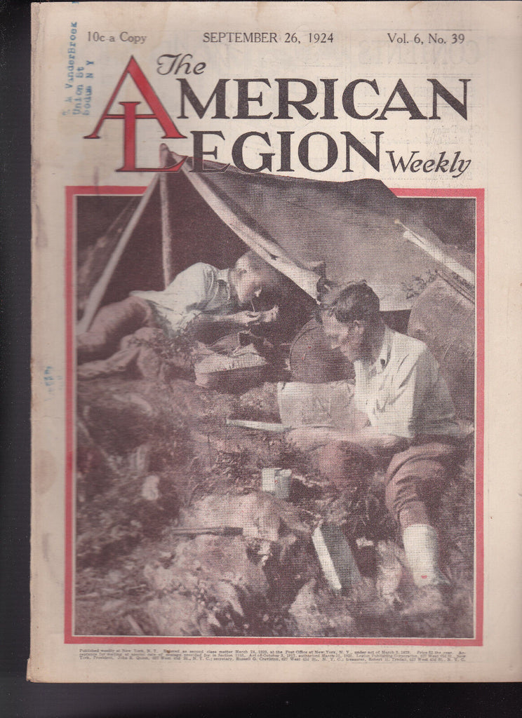 American Legion Magazine Camping Cover September 26 1924 College Football