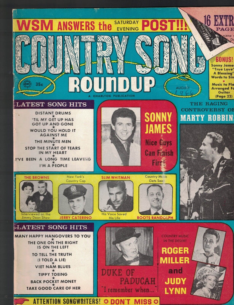 Country Song Roundup August 1966 Roger Miller Marty Robbins Sonny James