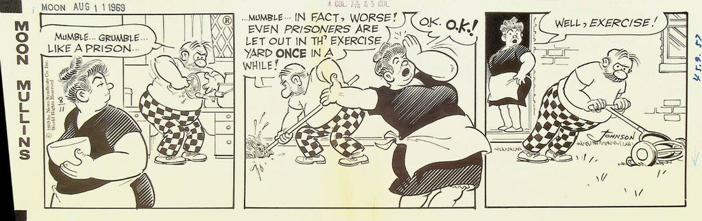 Moon Mullins Ferd Johnson Original Comic Strip Art August 11 1969