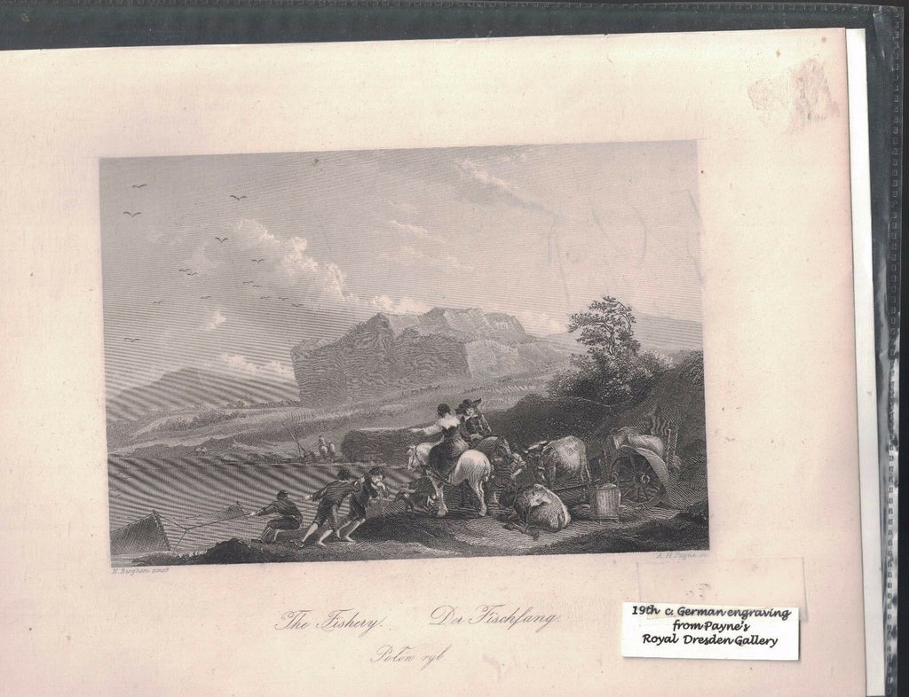 The Fishery by AH Payne Steel engraving Vintage print 1800s