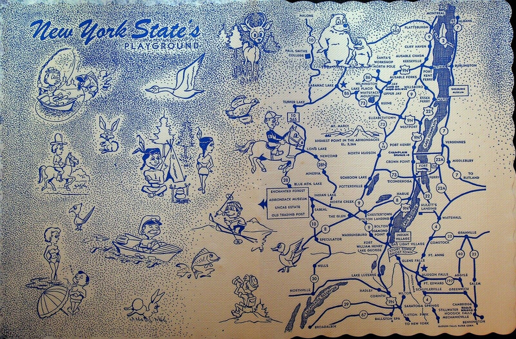 The Adirondacks Placemat 1970s New York State's Playground