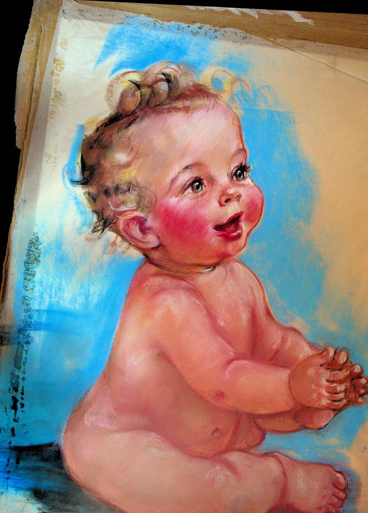 This Little Piggy Original Art Baby Portrait Helen Schad 1940s