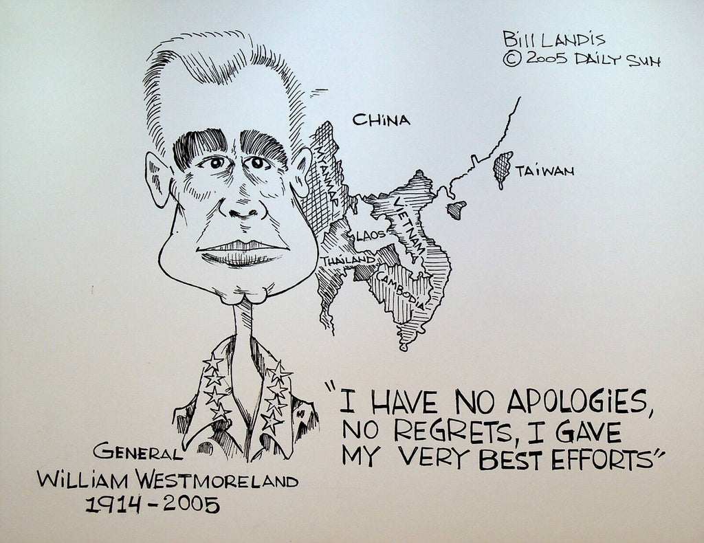 Bill Landis Original Cartoon Art The Villages Daily Sun 2005 Gen Westmoreland