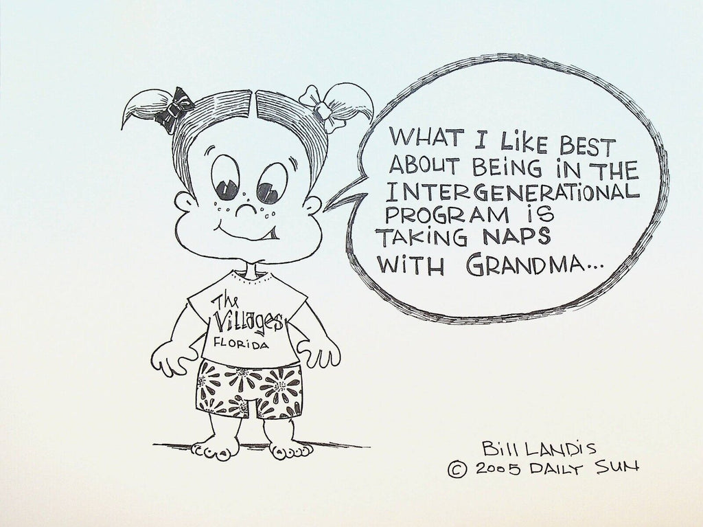 Bill Landis Original Cartoon Art The Villages Daily Sun 2005 Granddaughter Nap