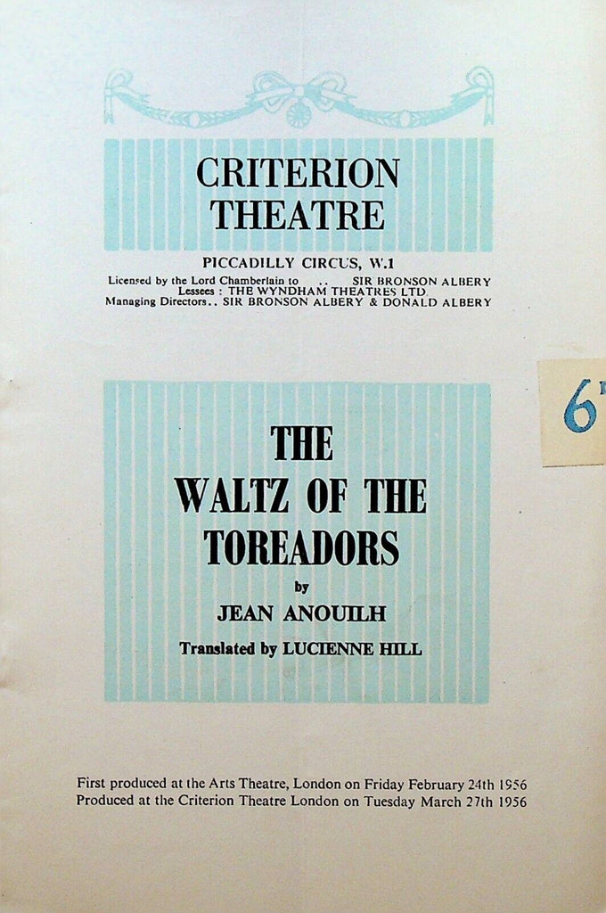 The Waltz of the Toreadors 1956 Playbill Criterion Theatre Hugh Griffith