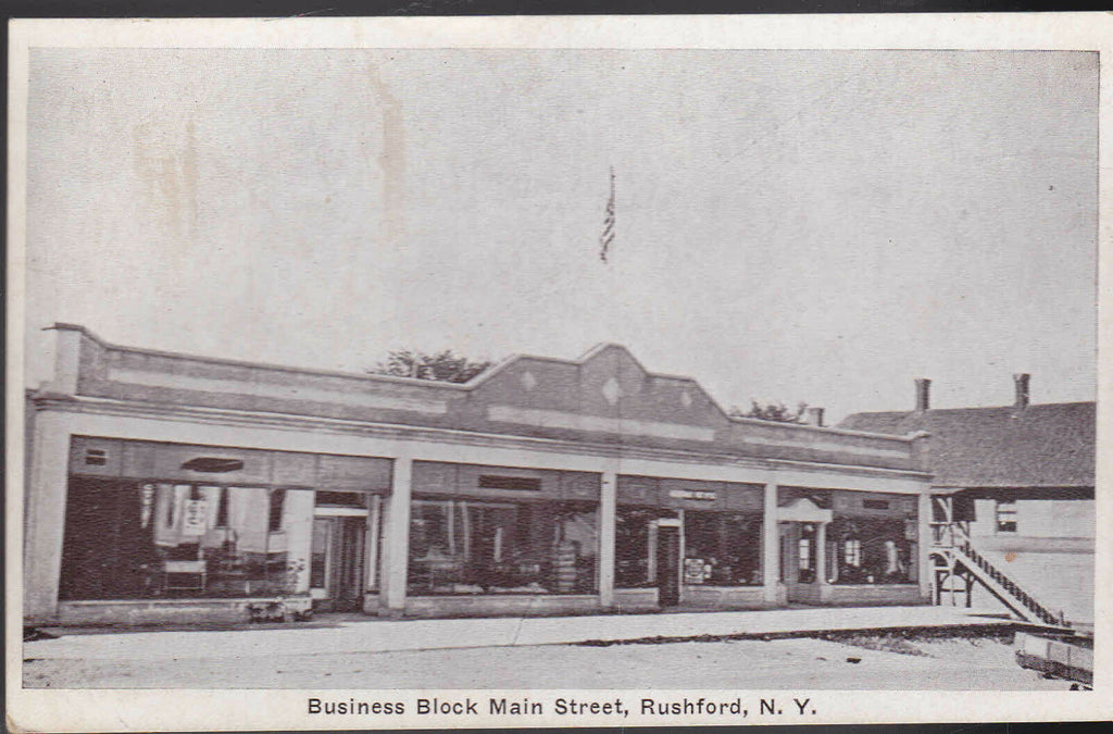 Rushford NY Business Block Main Street   Postcard 1936 Allegany County