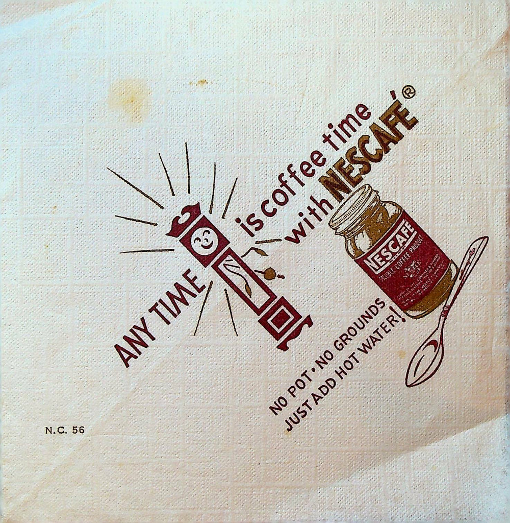 Any Time is Coffee Time with Nescafe Advertising Napkin 1956 Grandfather Clock