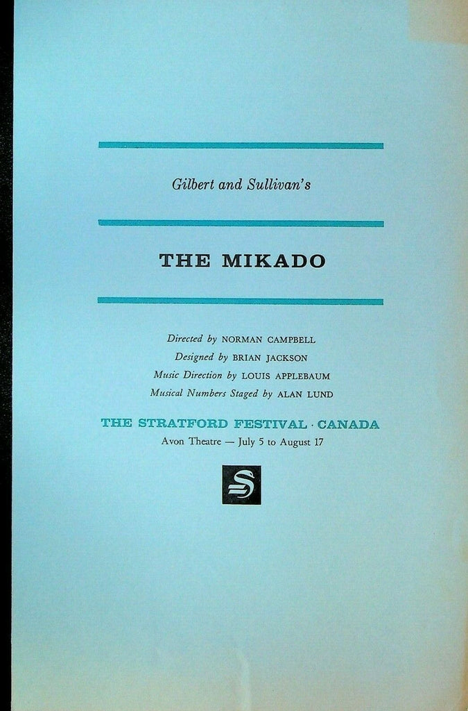 The Mikado Gilbert & Sullivan Program Stratford Festival 1963