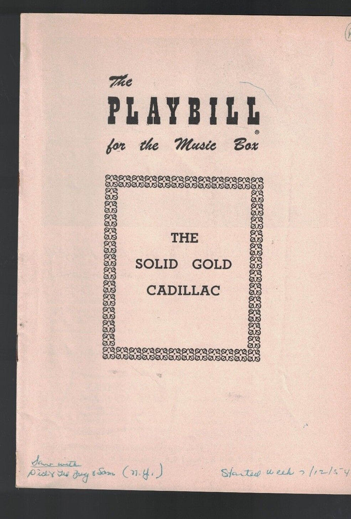 The Solid Gold Cadillac Playbill July 12 1954 Ruth McDevitt Loring Smith