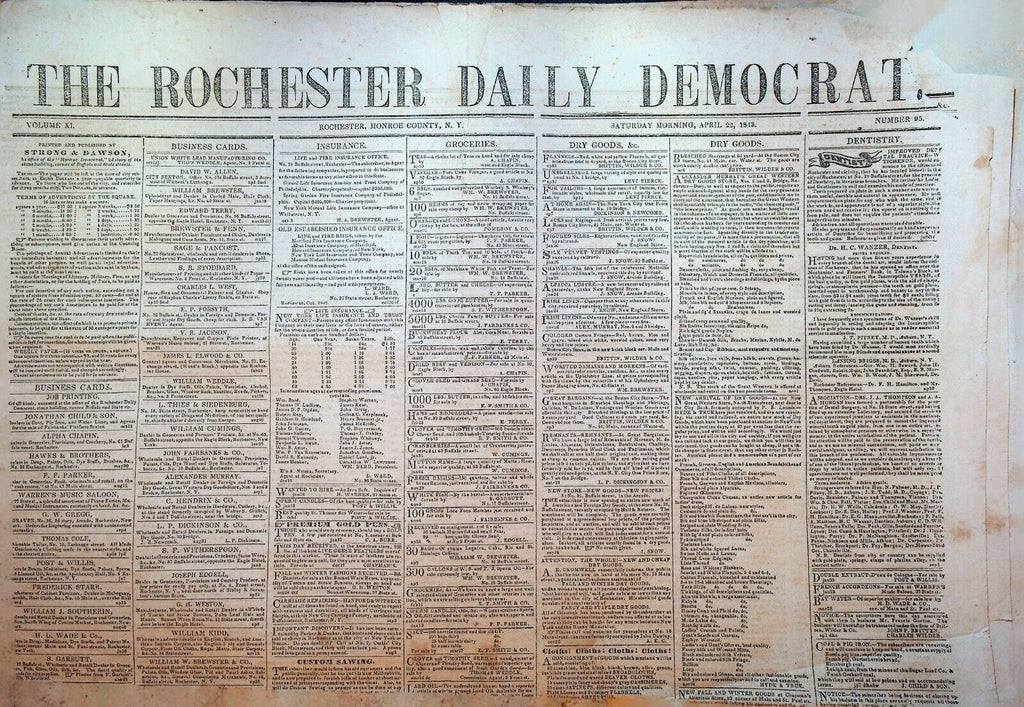 Rochester NY Daily Democrat Newspaper April 22 1843 Steamship Britannia