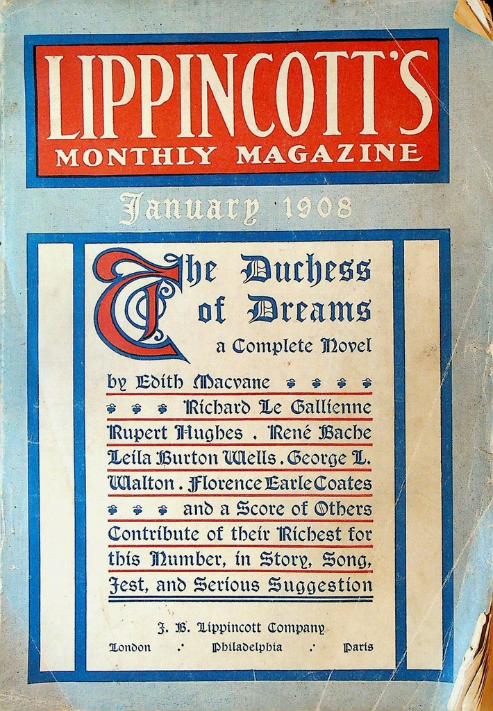 Lippincott's Monthly Magazine January 1908 Rupert Hughes Leila Burton Wells
