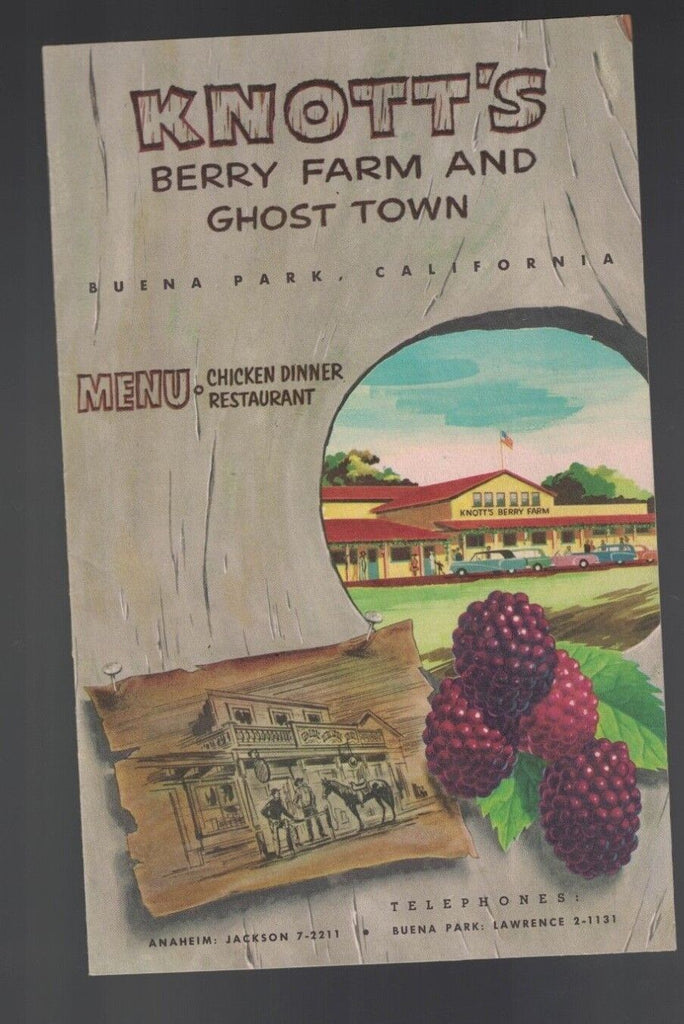 Knott's Berry Farm & Ghost Town Menu 1956 Buena Park California