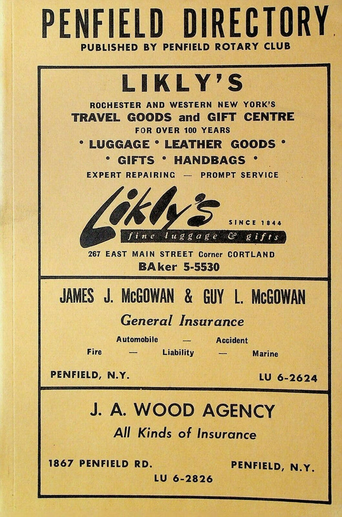 Penfield NY Directory 1962 Residents Businesses Advertisements