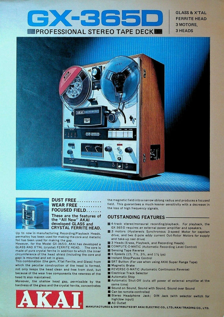 Akai GX-365D Professional Stereo Tape Deck Ad Sheet 1970s