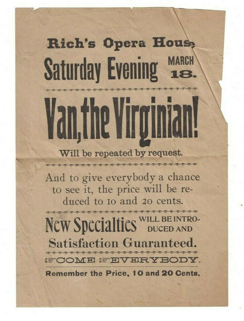 Van the Virginian Ad Flyer 1916 Rich's Opera House