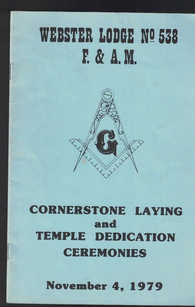 Webster NY Lodge #538 Dedication program 1979 F&AM Cornerstone Laying