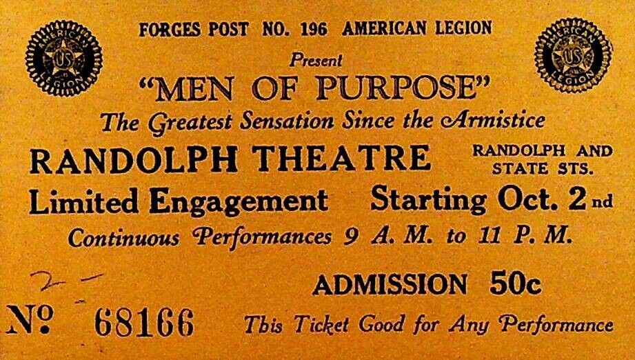 Men of Purpose Ticket American Legion Forges Post 196 Randolph Theatre