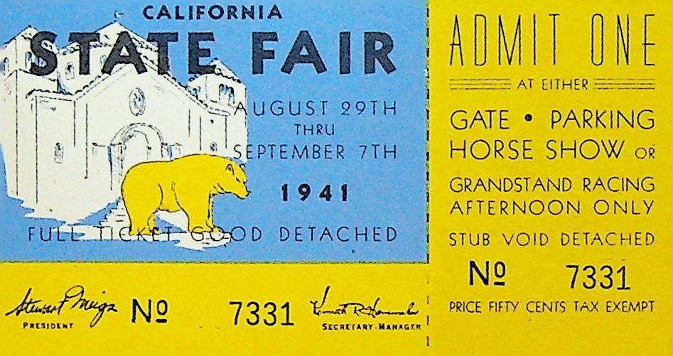 California State Fair Admission Ticket 1941