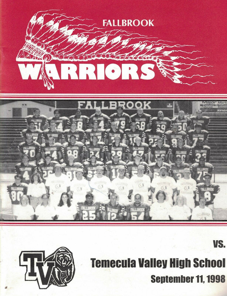 Fallbrook Union High School Warriors v Temecula Valley HS Program 1998 Football