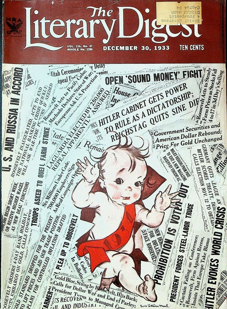 Literary Digest December 30 1933 Baby New Year Jimmie Foxx Katharine Hepburn NHL