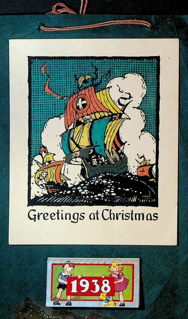 Greetings at Christmas 1938 Homemade Calendar Galleon Ship