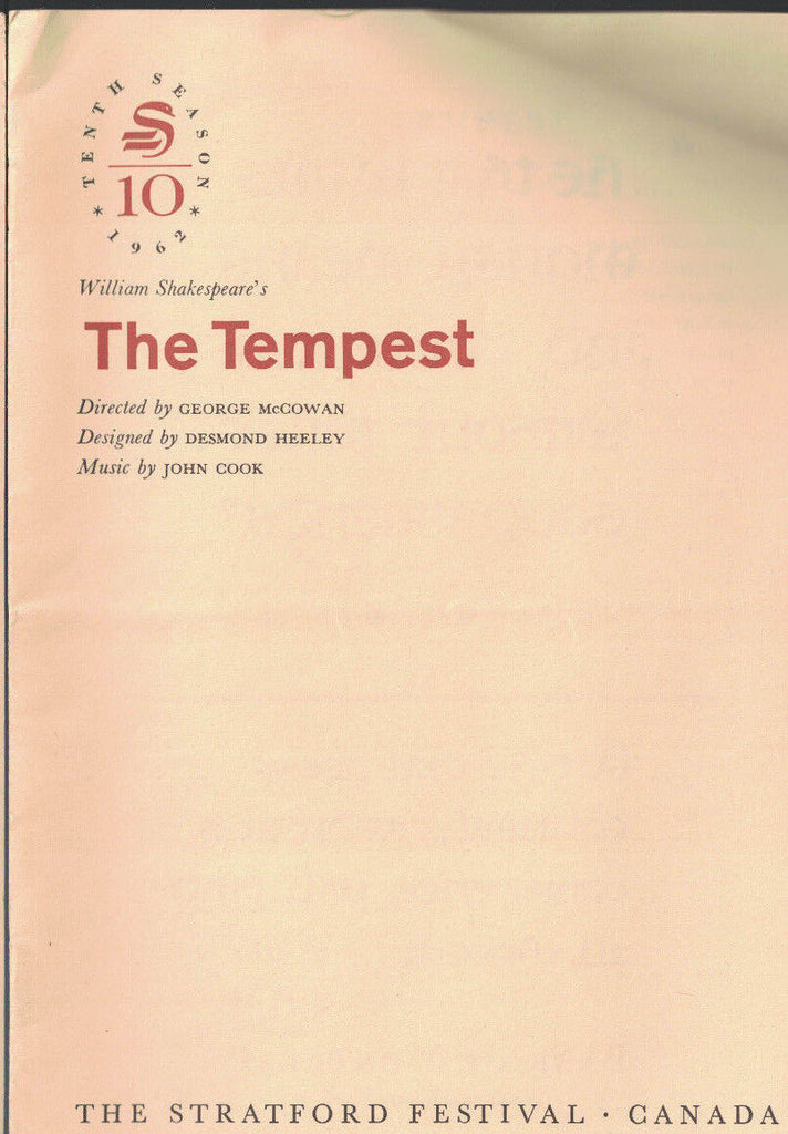 The Tempest William Shakespeare 1962 Program Stratford Festival Canada