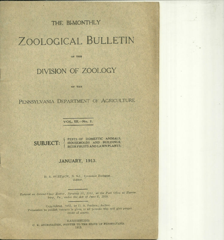 Zoological Bulletins of Pennsylvania Dept of Agriculture 1908 Lot of 5