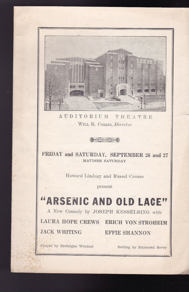 Arsenic & Old Lace 1940s Auditorium Theatre Program Rochester NY