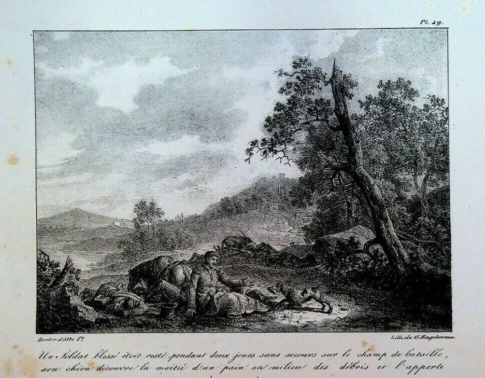 Godefroy Engelmann Lithograph 1820s Napoleon Soldiers France Dog #49