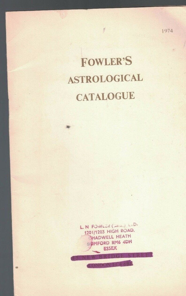 Fowler's Astrological Book Catalogue (23 pages) 1974