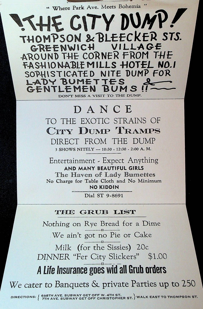 The City Dump Greenwich Village New York City Bar Mailing Card 1940s
